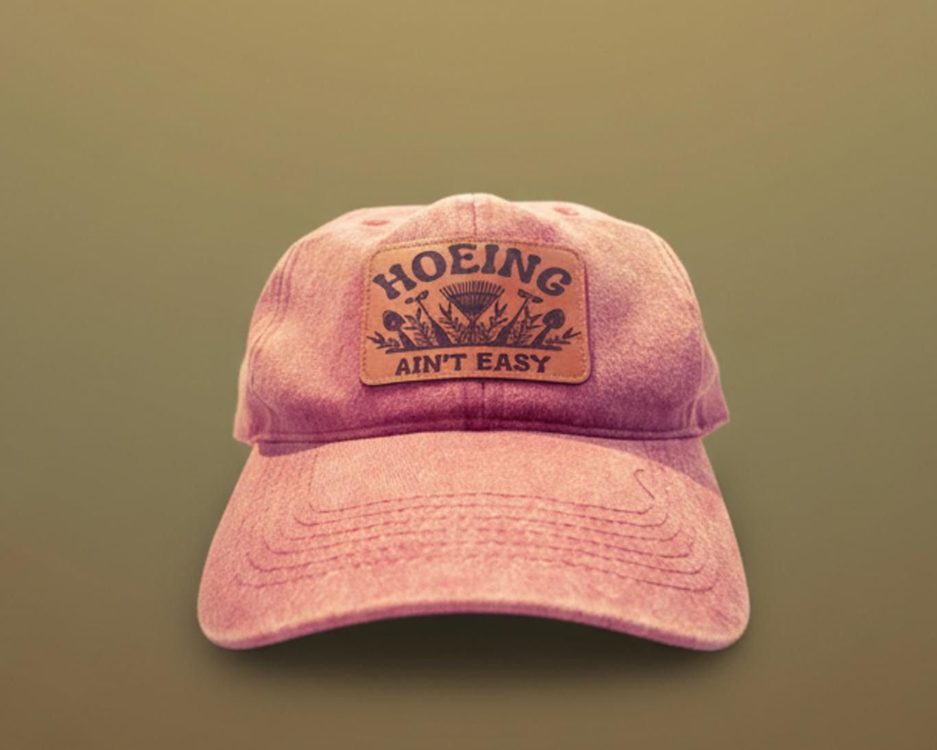 Vintage Baseball cap with hoeing aint easy leather patch