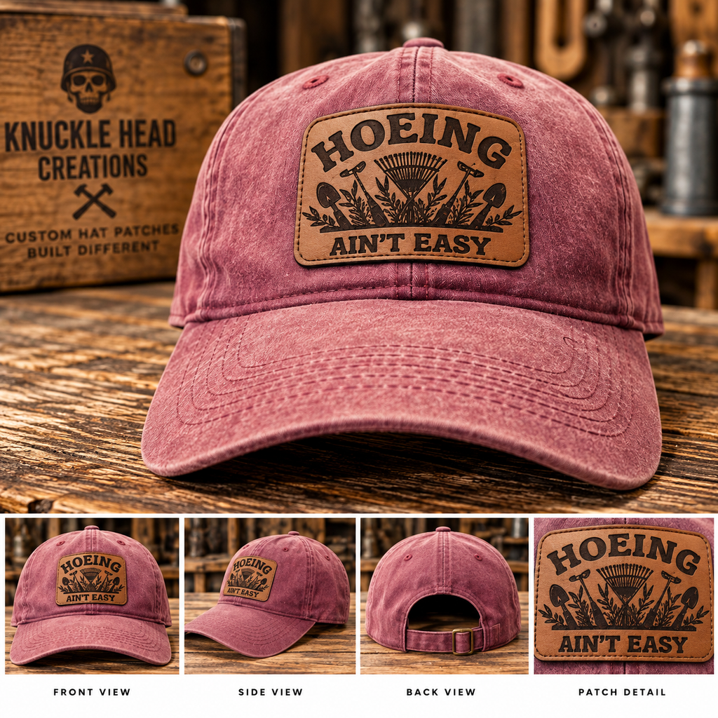 "Hoeing Ain't Easy" Vintage Dad Hat – Hand-Crafted Leather Patch